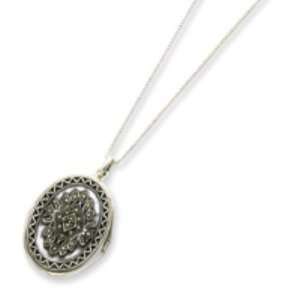    Sterling Silver Marcasite Locket on 24 Chain Necklace Jewelry