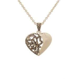  Side by Side Heart Pendant with Genuine Marcasite Jewelry