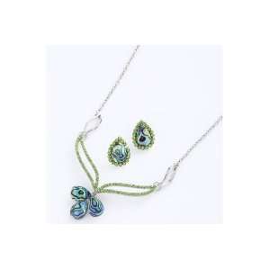 Abalone Necklace Earring Set Leaf Shape with Abalone Teardrop in 