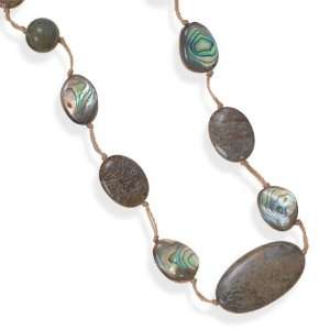  16+2 Jasper and Abalone Shell Cord Necklace: Jewelry