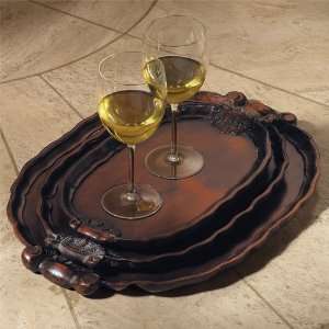  S/3 Carved Wood Baroque Trays: Home & Kitchen