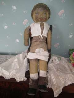   century original oil cloth painted antique doll 23 real shoes  