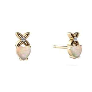  14K Yellow Gold Heart Genuine Opal Earrings: Jewelry
