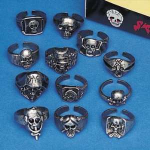   Lot of 12 Metal Skull Rings Kids Pirate Party Favors: Home & Kitchen