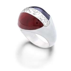    ITALIAN STERLING SILVER RING WITH WINE AND VIOLET ENAMEL: Jewelry