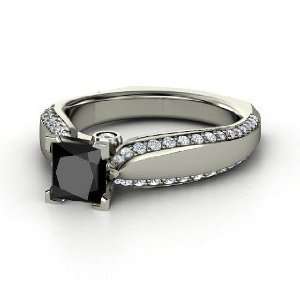  Aurora Ring, Princess Black Diamond Platinum Ring with 