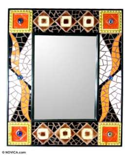 RETRO FLAME Handmade Mosaic Wall MIRROR India Folk Art: Mirrors 