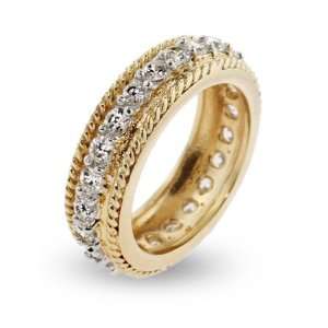 Gold Vermeil CZ Band with Braided Edges Size 7 (Sizes 5 6 