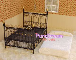 Dollhouse Furniture Wrought Double Bed Carving Black Iron WB036  