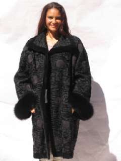   BLACK SWAKARA FROM PARIS WITH FOX FUR COAT FURS size16 #3951  