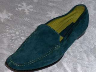  Womens Fabulous DELAYNE Green SUEDE Leather Slip On LOAFERS Shoes 