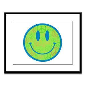    Large Framed Print Smiley Face With Peace Symbols 