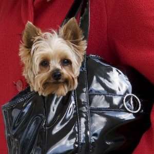   Luxury Dog Tote   Black Patent Leather   Made in USA 