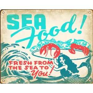  Retro Seafood Restaurant Sign   With Vintage Mermaid 