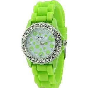  Lime Small Round Shape Silicone Watch with Crystals Around 