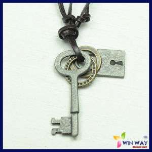 Key and Lock Rings Dog TAG Leather Cross Mens Necklaces  