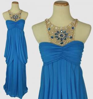 WINDSOR $110 Blue Halter Prom Ball Evening Gown NWT  