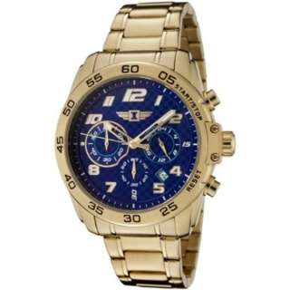 Invicta Mens Chronograph Gold Plated Stainless Steel Sharp Blue Dial 
