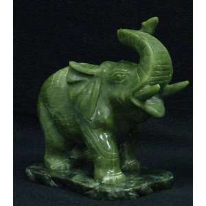   up Elephant Green Jade Carving Statue Sculpture Decor 