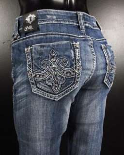 NWT Womens CELLO Boot Cut Jeans EMBOSSED FLEURS & CRYSTALS!  