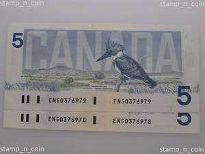 1986 Five Dollar Note Bill Canada GUNC bc56a SEQUENCE  