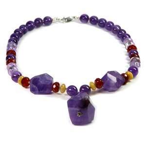    Chunky Amethyst and Agate Crystal Necklace 