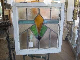Geometric Design Antique Leaded Glass Window  19 x 21  