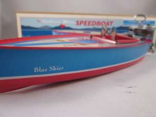 Wind Up Tin boat vtg style toy Speedboat Outboard Motor  
