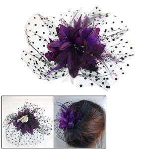 : Rosallini Dotted Mesh Purple Feather Decor Fabric Corsage Cocktail 