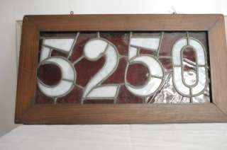 Antique Stained Glass House numbers in wood frame 5250  
