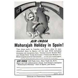   Ad 1962 Air India Maharajah Holiday in Spain Air India Books