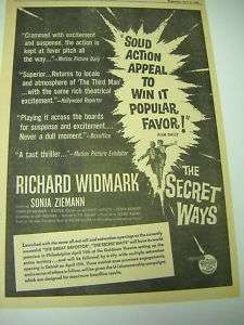 RICHARD WIDMARK The Secret Ways 1961 PROMO POSTER AD  