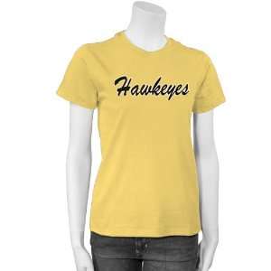  Iowa Hawkeyes Maize Ladies Script T shirt Sports 