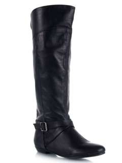   NEWBIE Women Knee High Leather Buckle Detail Boot sz Black  