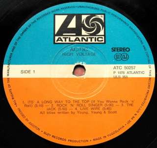AC/DC HIGH VOLTAGE BON SCOTT 1976 UNIQUE EXYUGO LP B/G  