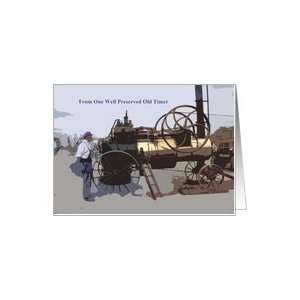  Well preserved old timer birthday card, vintage steam 