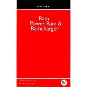  1992 DODGE RAM TRUCK RAMCHARGER Owners Manual Guide 