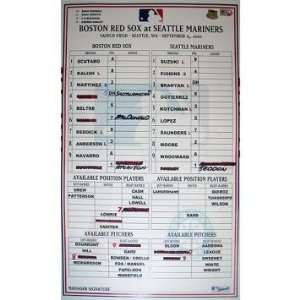 Red Sox at Mariners 9 15 2010 Game Used Lineup Card (MLB Auth)   Other 