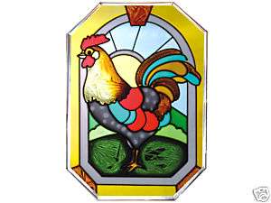 7X10 LARGE Stained Glass Art ROOSTER Chicken SUNCATCHER  