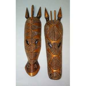  Wood Animal Masks Gold and Brown Tiki Decor   New: Home 