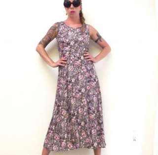 90s Vtg Long Rayon Rose Print Grunge Corset Dress 6 M  