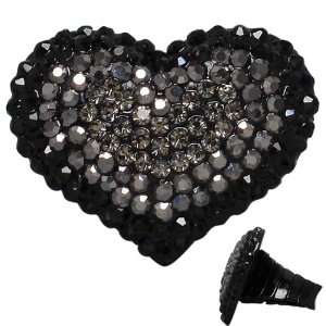   Ring Covered in Gray and Jet Black Crystals with Stretch Band: Jewelry
