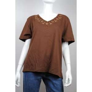    NEW ALFRED DUNNER WOMENS BLOUSE SHORT SLEEVES BROWN TOP XL Beauty