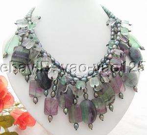 Amazing 3Strds Black Pearl&Purple Fluorite Necklace  