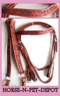 SHOWMAN TAN LEATHER TOOLED WESTERN HEADSTALL Breastplate REINS SHOW 