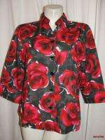 ~WESTBOUND Petites Red Brown Floral Motif 3/4 Sleeve Blouse Top Shirt 