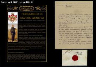 MANUSCRIPT LETTER SIGNED WITH SEAL ENVELOPE OF FERDINAND OF SAVOY 