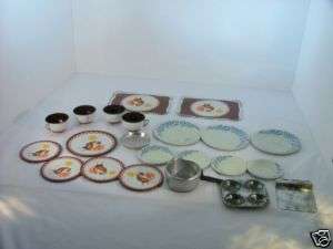 Toy Metal Kitchen Tea set pieces tea cups saucers  