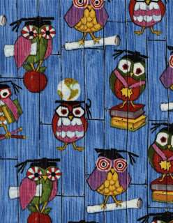 Back to School Bookish Owls Owl Blue Fabric by yard  