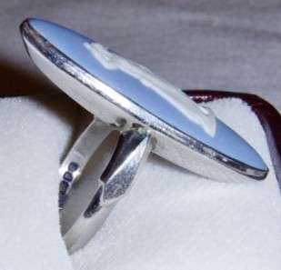 Vintage Wedgewood Blue Jasperware Cameo Sterling Ring, Sz.6  